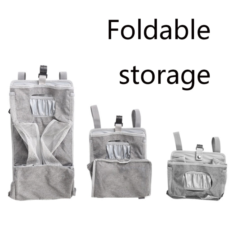 Baby Crib Hanging Bag Multifunctional Detachable Bed Diaper Toy Storage Bag, Gray Snow, Gray Stripe