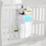 Baby Crib Hanging Bag Multifunctional Detachable Bed Diaper Toy Storage Bag, Gray Snow, Gray Stripe