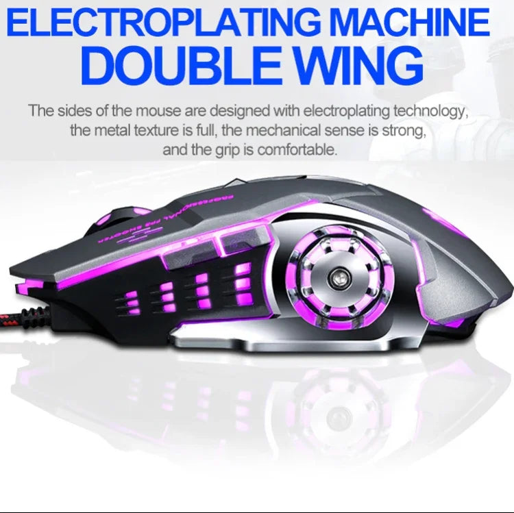 T-WOLF V6 USB Interface 6-Buttons 3200 DPI Wired Mouse Gaming Mechanical Macro Programming 7-Color Luminous Gaming Mouse, Cable Length: 1.5m, Macro Definition Audio Version Black Silver, Macro Definition Audio Version Iron Gray                         ...