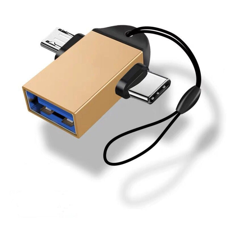 10 PCS LI-09 USB 3.0 Female to USB-C / Type-C + Micro USB Male Multi-Function OTG Adapter with Lanyard, Black, Gold, Silver, Rose Gold