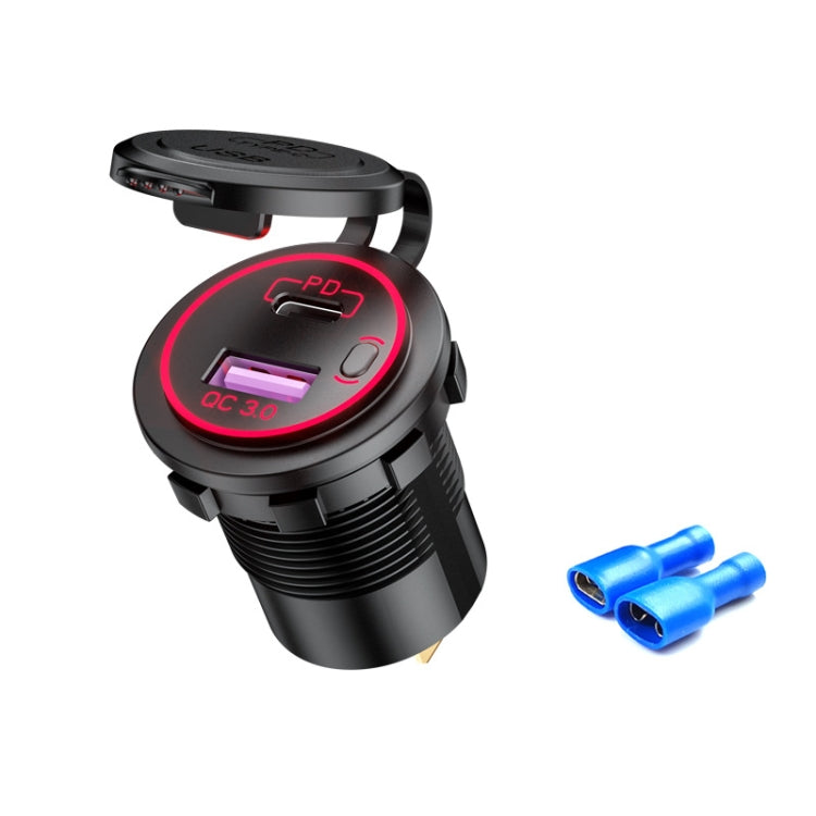 Car Motorcycle Ship Modified USB Charger Waterproof PD + QC3.0 Fast Charge, Blue Light With Terminal, Red Light With Terminal, Green Light With Terminal, Blue Light With 60cm Line, Red Light With 60cm Line, Green Light With 60cm Line