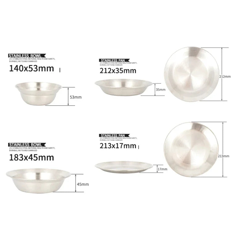 CLS Outdoor Stainless Steel Tableware Portable Camping Dinner Bowl Plate Kit, 16 PCS / Set