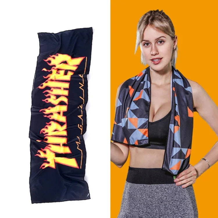 Gym Sports Cold Feeling Sweat-Absorbent Quick-Drying Cold Towel, Quick-Drying Towel, Size: 100 x 30cm(Music Festival), Quick-Drying Towel, Size: 100 x 30cm(Fire), Quick-Drying Towel, Size: 100 x 30cm(Geometric Triangle)