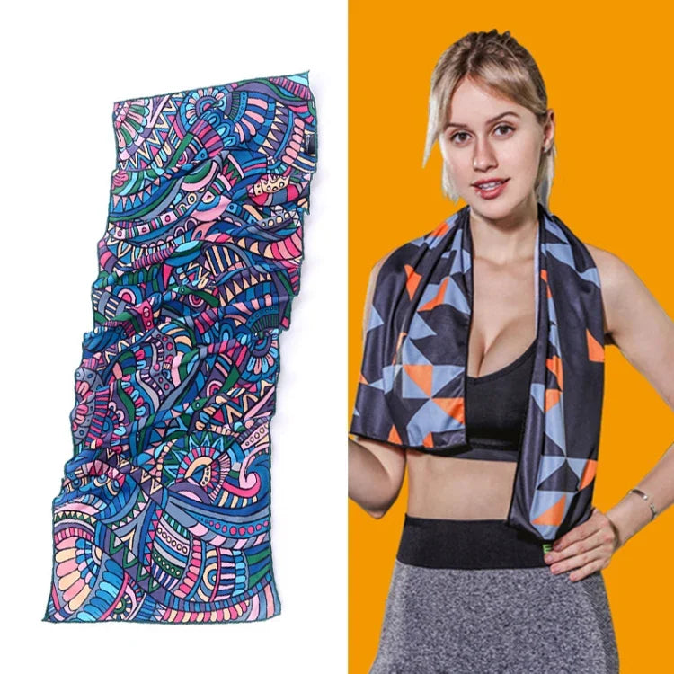Gym Sports Cold Feeling Sweat-Absorbent Quick-Drying Cold Towel, Quick-Drying Towel, Size: 100 x 30cm(Music Festival), Quick-Drying Towel, Size: 100 x 30cm(Fire), Quick-Drying Towel, Size: 100 x 30cm(Geometric Triangle)