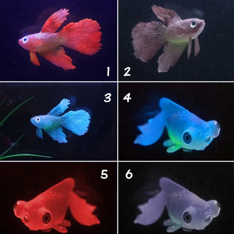 Night Light Simulation Fish Tank Decorations Environmentally Friendly Silicone Colorful Fish, 1 Red Betta, 2 Brown Betta, 3 Blue Betta, 4 Blue Goldfish, 5 Red Goldfish, 6 Brown Goldfish