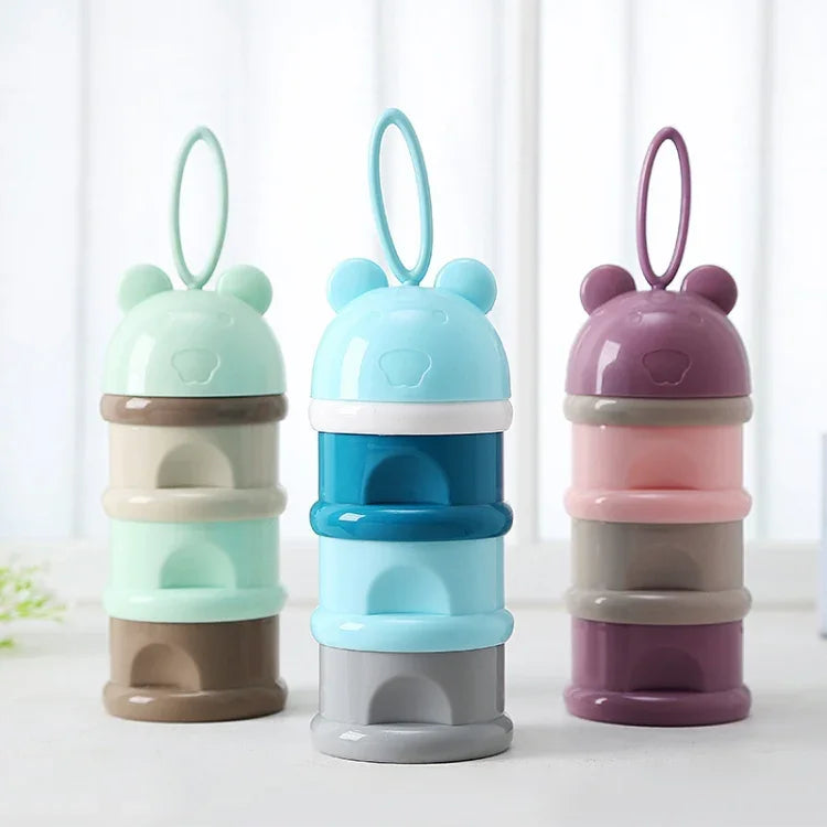 3 Layer Frog Style Portable Baby Food Storage Box Cartoon Milk Powder Box, Blue, Green, Purple