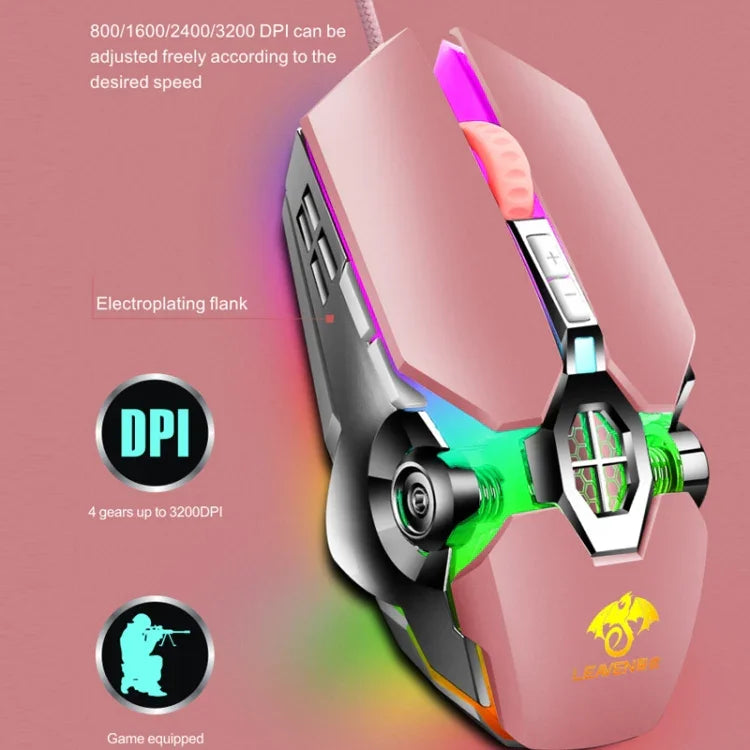 LEAVEN 7 Keys 4000DPI USB Wired Computer Office Luminous RGB Mechanical Gaming Mouse, Cabel Length:1.5m, S30 Black, S30 White, S30 Pink, S10 Black