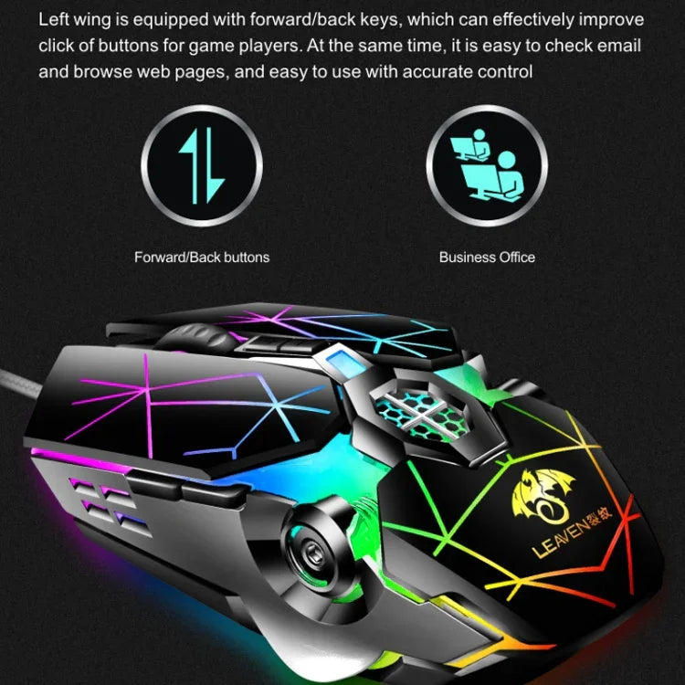 LEAVEN 7 Keys 4000DPI USB Wired Computer Office Luminous RGB Mechanical Gaming Mouse, Cabel Length:1.5m, S30 Black, S30 White, S30 Pink, S10 Black