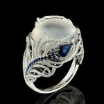 Vintage Silver Hollow Natural Opal Rings Feather Pattern Rings for Women Jewelry, 6, 7, 9