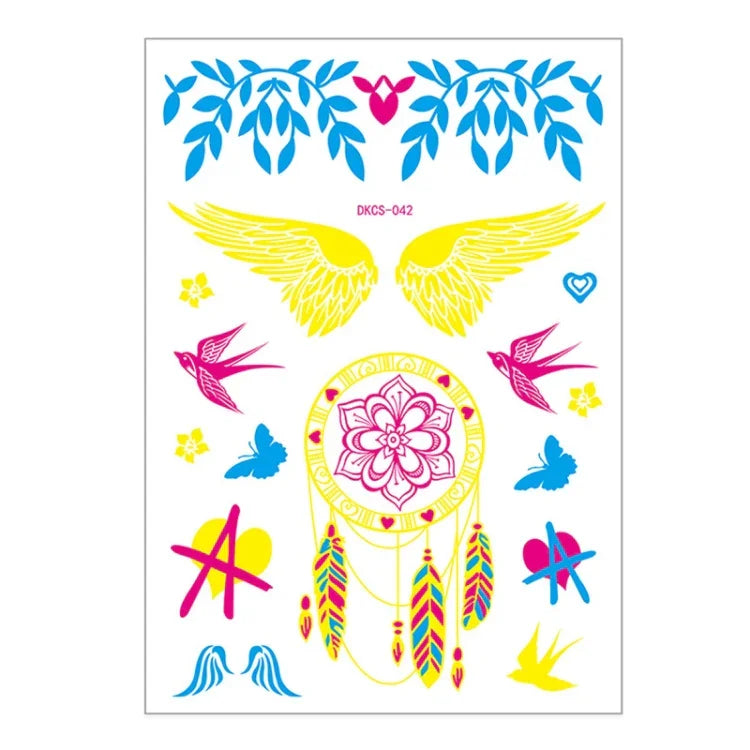 10 PCS Fluorescent Flower Arm Tattoo Sticker Face Sticker Waterproof Feather Tattoo Arm Tattoo Sticker, DKCS010, DKCS017, DKCS019, DKCS022, DKCS025, DKCS028, DKCS032, DKCS033, DKCS034, DKCS036, DKCS037, DKCS042