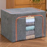 Fabric Steel Frame Quilt Clothing Storage Box Cotton Linen Storage Bag with Window, 22L 39x29x20cm, 100L 60x42x40cm, 66L 50x40x33cm, 24L 40x30x20cm