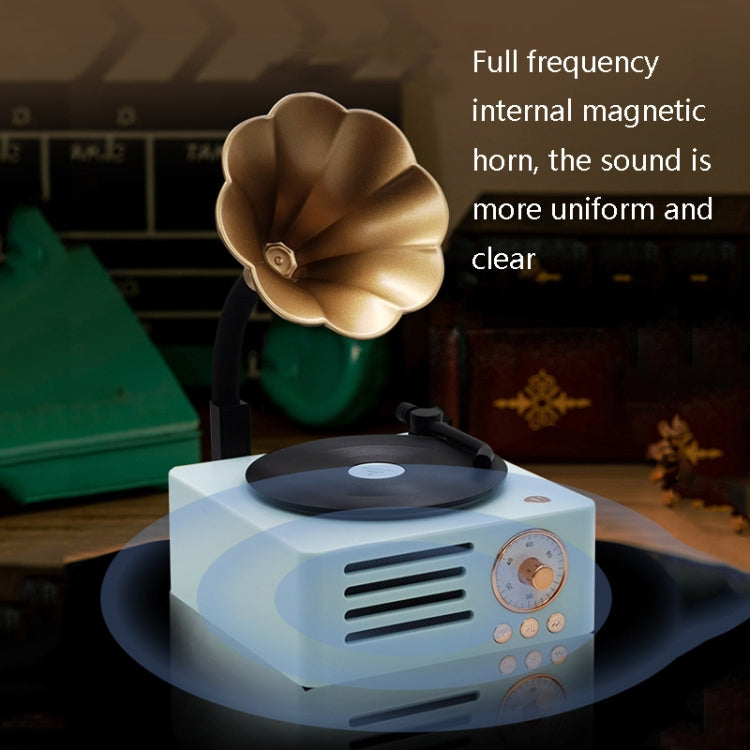 T15 Petunia Retro Vinyl Record Player Wireless Multifunction Mini Bluetooth Audio, White, Pink, Blue