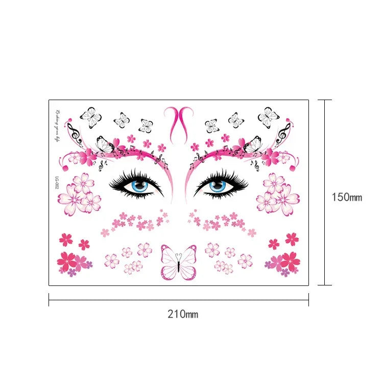 10 PCS Waterproof Music Festival Glitter Tattoo Stickers, LG-001, LG-002, LG-003, LG-004, LG-005, LG-006