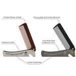 Folding Oil Head Comb Beard Styling Comb, Plating Gray, Amber