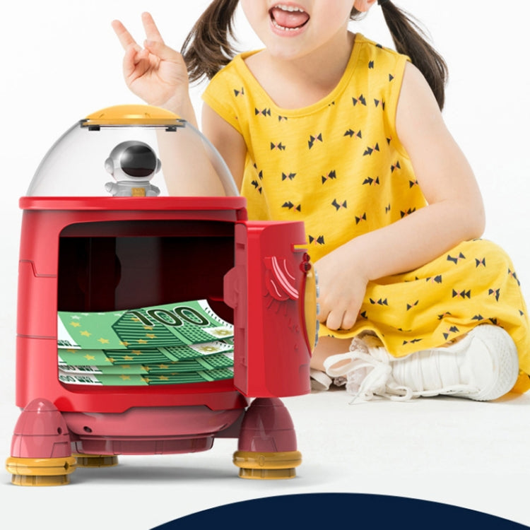 Fingerprint Password Rocket Piggy Bank Toy, White, Blue, Red