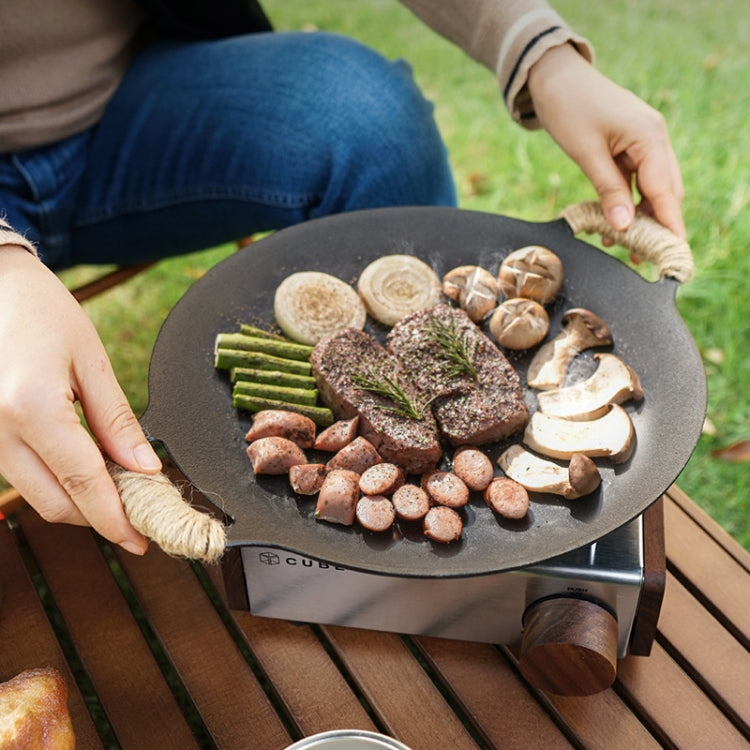 Outdoor Camping BBQ Cast Iron Grill Pan,Style:, Baking Pan Only, Baking Pan+Hemp Rope, Baking Pan+Hemp Rope+Storage Bag, Baking Pan+Net+Hemp Rope, Baking Pan+Net+Hemp Rope+Storage Bag