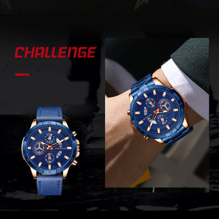 FNGEEN 5225 Multifunctional Waterproof Quartz Watch, Blue Steel Rose Shell Blue Surface, Black Steel Rose Shell Black Surface, Black Steel Black Shell Black Surface, White Steel White Shell Black Surface, Black Steel Black Circle White Surface         ...