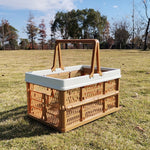 Foldable Picnic Basket Supermarket Shopping Basket,Size: 25x30.5x44cm, Green Coffee, Blue Gray, Coffee With Beige