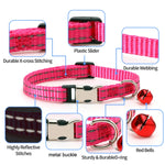 2 PCS Night Reflective Nylon Cat Collar With Bell, No Carving Green, No Carving Sky Blue, No Carving Purple, No Carving Grass Green, No Carving Black, No Carving Rose Red