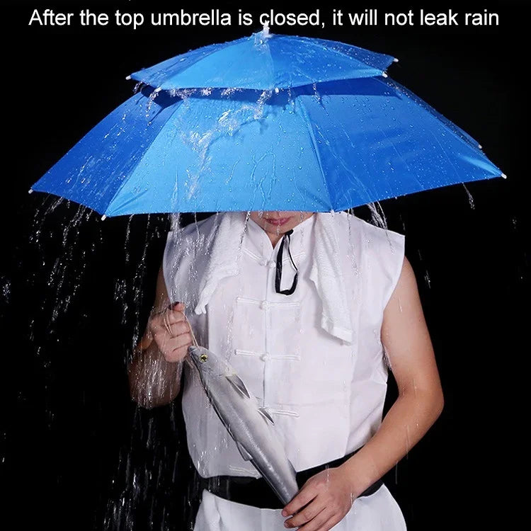 Double-layer Fishing Umbrella Hat Outdoor Sunscreen And Rainproof Folding Umbrella Hat, 95 Blue (Elastic Band), 95 Silver (Elastic Band), 95 Blue (Rubber Sleeve), 95 Silver (Rubber Sleeve), 80 Blue, 80 Camellia, 95 Blue Vinyl (Rubber Sleeve)