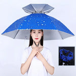 Double-layer Fishing Umbrella Hat Outdoor Sunscreen And Rainproof Folding Umbrella Hat, 95 Blue (Elastic Band), 95 Silver (Elastic Band), 95 Blue (Rubber Sleeve), 95 Silver (Rubber Sleeve), 80 Blue, 80 Camellia, 95 Blue Vinyl (Rubber Sleeve)