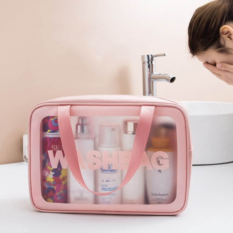 2 PCS Frosted Translucent Waterproof Storage Bag Cosmetic Bag Swimming Bag Wash Bag, Black M, Black M 2 Handles, Black L, Pink S, Pink M, Pink M 2 Handles, Pink L, White S, White M, White M 2 Handles, White L, Blue S, Blue M, Blue M 2 Handles, Blue L