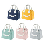 Smile Lunch Bag with Leather Handles, Size: S (Green), S (Green), S (Pink), S (Gray), S (Navy Blue), S (Yellow), L (Green), L (Pink), L (Gray), L (Navy Blue), L (Yellow)