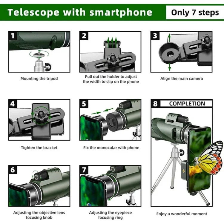 40X60 Outdoor Night Vision High Power HD Monocular, (Standard), (Standard+Universal Clip+Tripod)