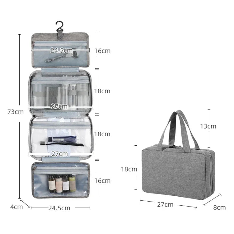 13552A Travel Waterproof Foldable Toiletry Bag Cosmetic Bag with Hook, Grey, Pink, Navy Blue