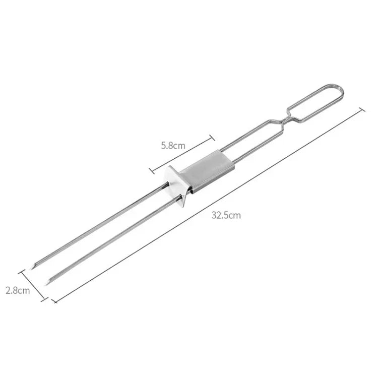 2 PCS Stainless Steel Semi-Automatic Double Head BBQ Fork Outdoor BBQ Tool, 2 PCS BBQ Tool