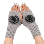 Autumn And Winter Women Fingerless Fur Ball Gloves Knitted Wool Warm Sleeves, Black, White, Dark Gray, Light Grey, Coffee, Wine Red, Khaki, Cream Color