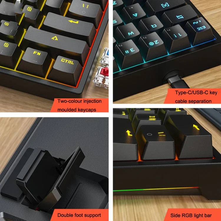 LEAVEN K620 61 Keys Hot Plug-in Glowing Game Wired Mechanical Keyboard, Cable Length: 1.8m, Black Green Shaft, White Green Shaft, Blue Green Shaft, Pink Green Shaft, White Black Red Shaft, Black White Green Shaft, White Black Green Shaft               ...