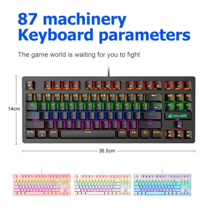 ZIYOULANG K2 87 Keys Office Laptop Punk Glowing Mechanical Wired Keyboard, Cable Length: 1.5m, K2 White, K2 Pink, K2 Blue, K2 Black