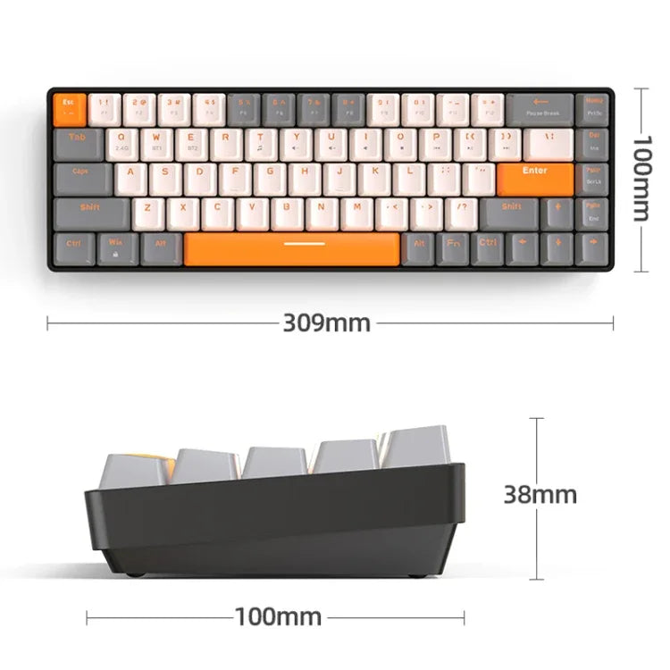 ZIYOU LANG K68 68 Keys Bluetooth Wireless Dual Model Mechanical Keyboard, Style:, Red Shaft Version (Shimmering), Green Shaft Version (Gray), Red Shaft Version (Gray)