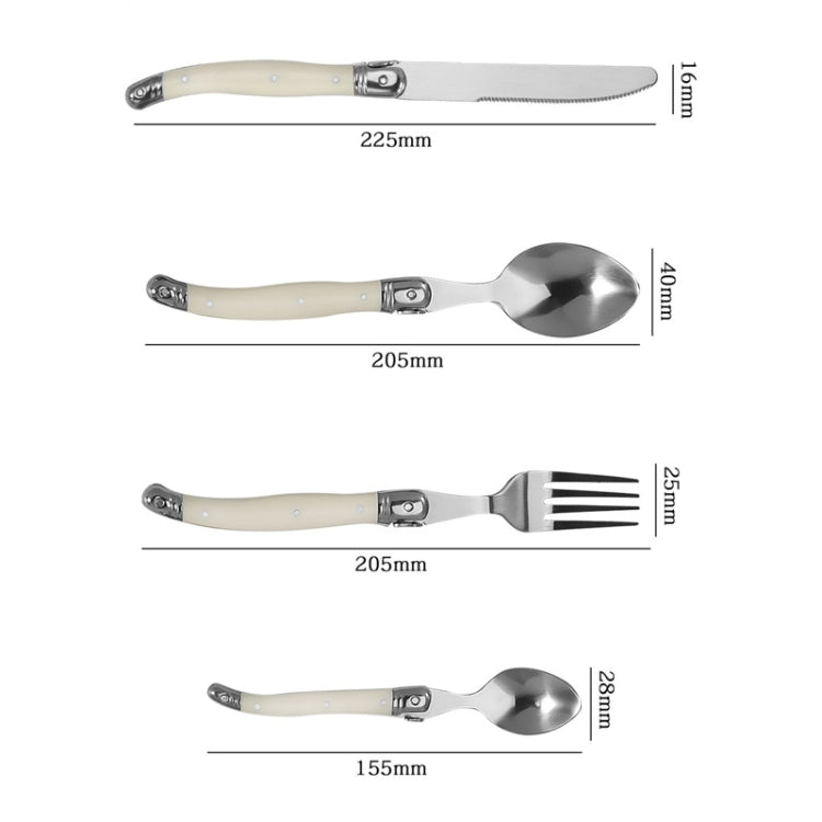 Stainless Steel Knife Fork Spoon Set Plastic Handle Western Tableware, 6 Forks, 6 Spoons, 6 Tea Spoons