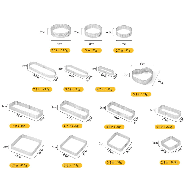 BN1006 Stainless Steel Mousse Circle Thickened Perforated Cake Mold DIY Baking Tools, Love(3.1 inches), Rectangle(4.3 inches), Rectangle(4.7 inches), Rectangle(7 inches), Square(2.9 inches), Square(3.3 inches), Square(3.9 inches), Square(4.7 inches)