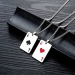 OPK 1542 Titanium Steel Men Necklace Personality Poker Pendant, Black With Chain, Red With Chain