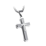 1213 Three Layer Cross Necklace Titanium Steel Men Necklace, Steel Color Pendant+3x55cm Pearl Chain, Black Pendant+3x55cm Pearl Chain, Gold Pendant+3x55cm Pearl Chain