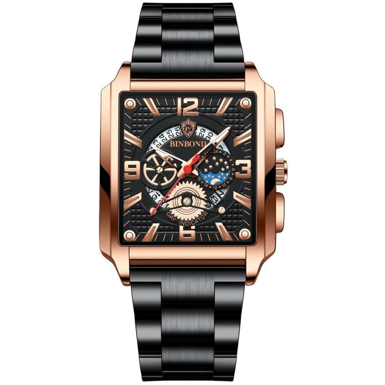 BINBONG B6575 Men Vintage Square Multifunctional Waterproof Luminous Quartz Watch, Black-Rose Gold-Black-Rose, Black-Black-Black-White, Black-Black-Black-Rose, Full Gold-Black, White-Black, White-White, Brown Leather-Rose Gold-Black                    ...