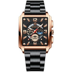 BINBONG B6575 Men Vintage Square Multifunctional Waterproof Luminous Quartz Watch, Black-Rose Gold-Black-Rose, Black-Black-Black-White, Black-Black-Black-Rose, Full Gold-Black, White-Black, Brown Leather-Rose Gold-Black, Black Leather-Rose Gold-Black  ...