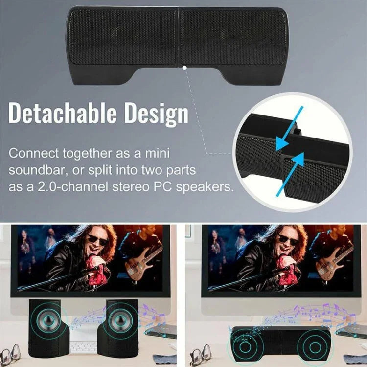 Mini Clip-On USB Stereo Speaker Soundbar for Notebook Laptop PC Desktop Tablet, Mini Clip-On
