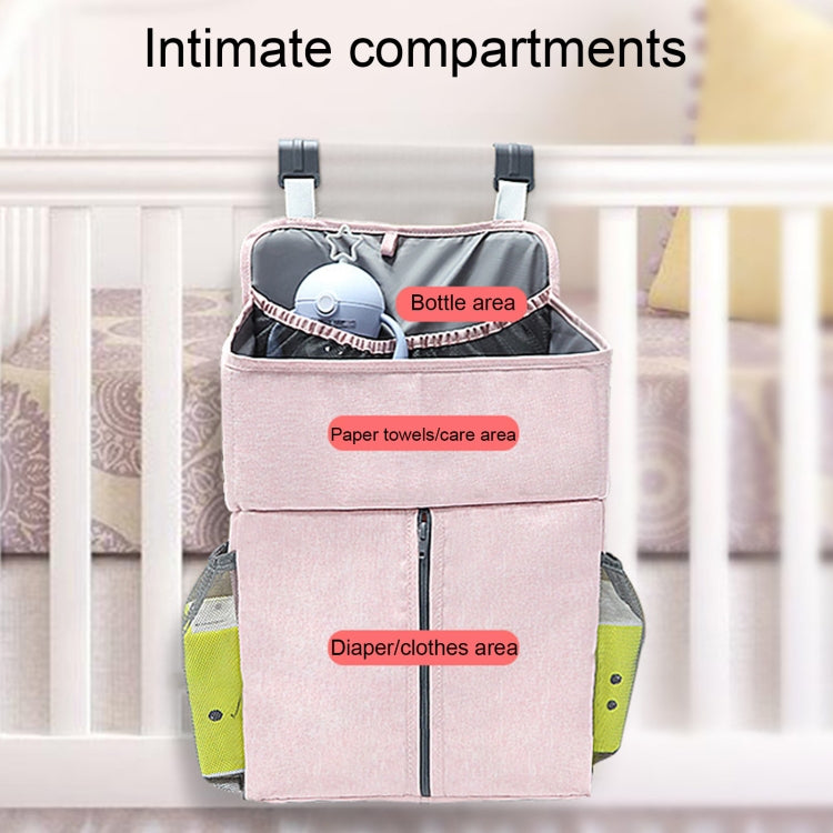 Baby Bed Organizer Newborn Crib Diaper Storage Hanging Bags Bedside Shelf Bag, Linen Gray, Linen Pink