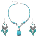 Natural Turquoise Accessories Ladies Jewelry, N2206-6 2pcs/set Rectangular Necklace, 2pcs/set Necklace + Earrings, 3pcs/set Necklace + Bracelet + Earrings