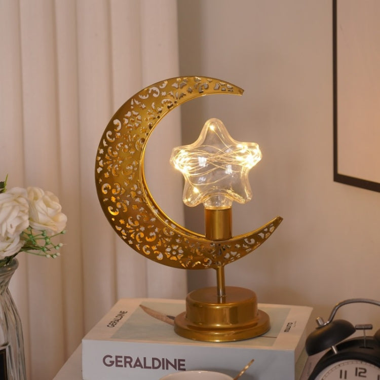 LED Wrought Iron Moon Shape Atmosphere Bedroom Table Lamp, Moon Star, Moon Star With Hook