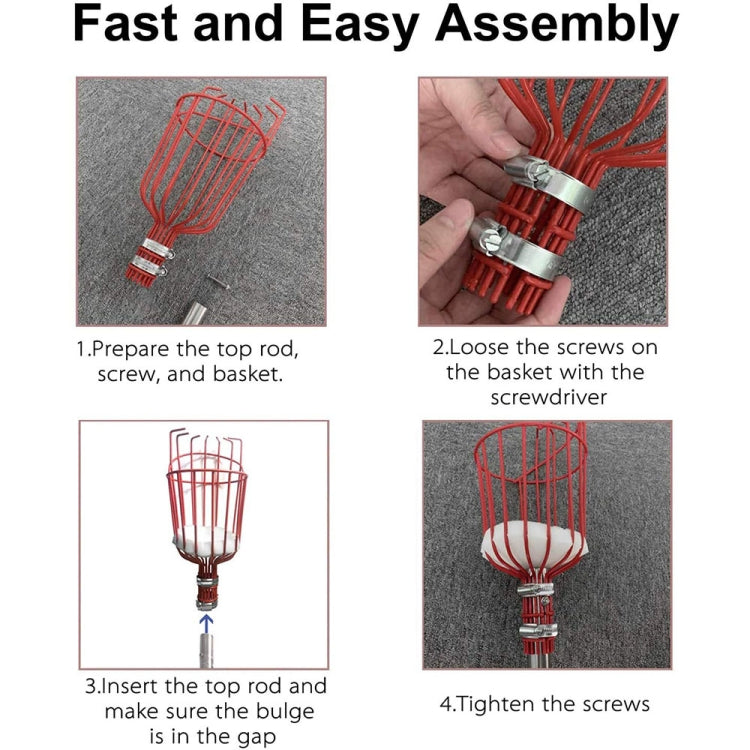 Stainless Steel Aerial Fruit Picker Fruit Picking Tools, With Rod 4 Sections 1.6m, With Rod 6 Sections 2.4m, With Rod 9 Sections 3.6m, With Rod 10 Sections 4m