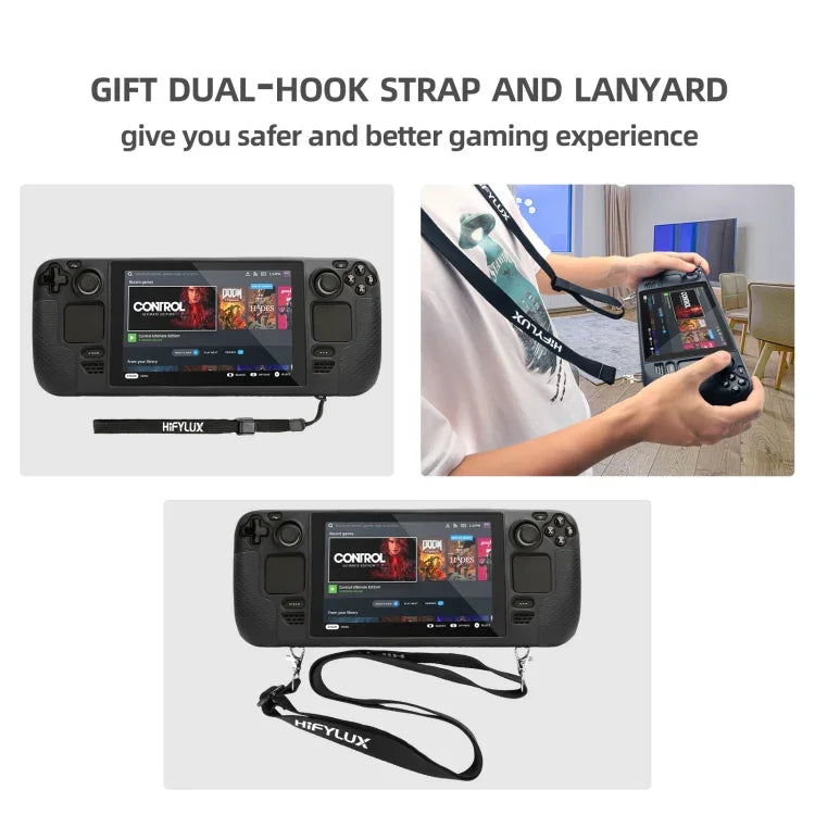 For Steam Deck Hifylux ST-PF14 Game Console Silicone Case Anti-scratch Non-slip Handheld Case Lanyard, Silicone Case Blue, Silicone Case Red