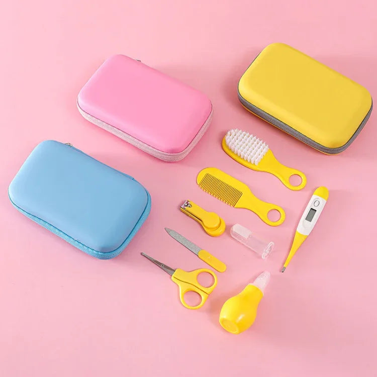 JR-6006 8 in 1 EVA Bag Baby Cleaning Care Set Baby Daily Cleaning Kit, Blue, Pink, Yellow