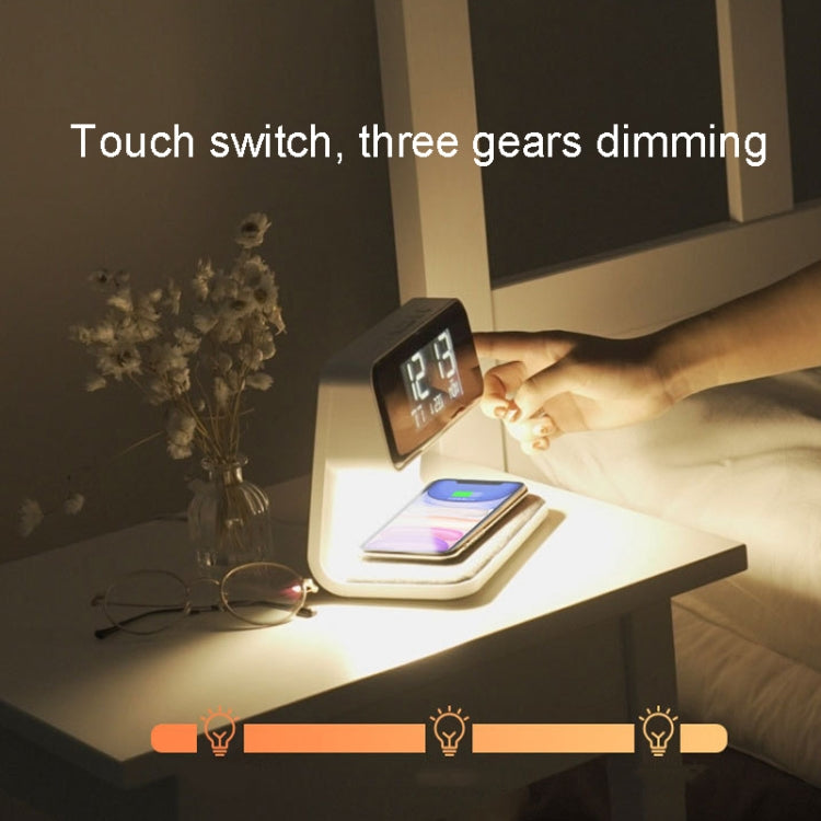 3 In 1 10W Wireless Charging Bedside Lamp LCD Screen Alarm Clock  Phone Charger,EU Plug
