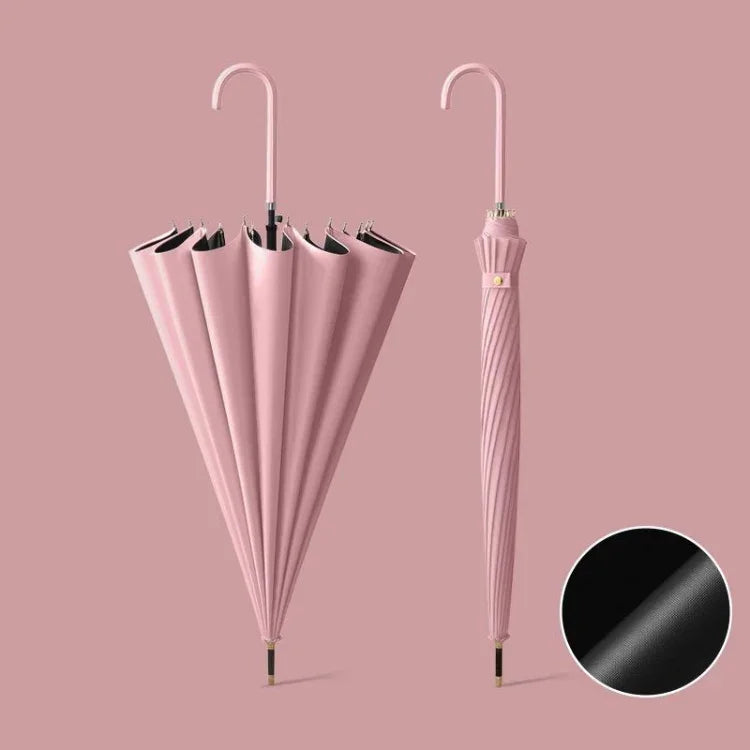 16 Bone Automatic Long Handle Double Sunny And Rain Dual Use Umbrella, With Waterproof Cover Beige, With Waterproof Cover Black, With Waterproof Cover Purple, With Waterproof Cover Green, With Waterproof Cover White, With Waterproof Cover Matcha       ...