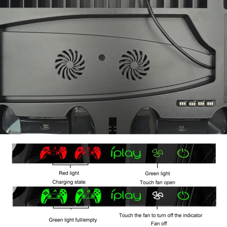 iplay for PS5 Game Console Cooling Fan Base Charging Stand with Disc Holder, HBP-271